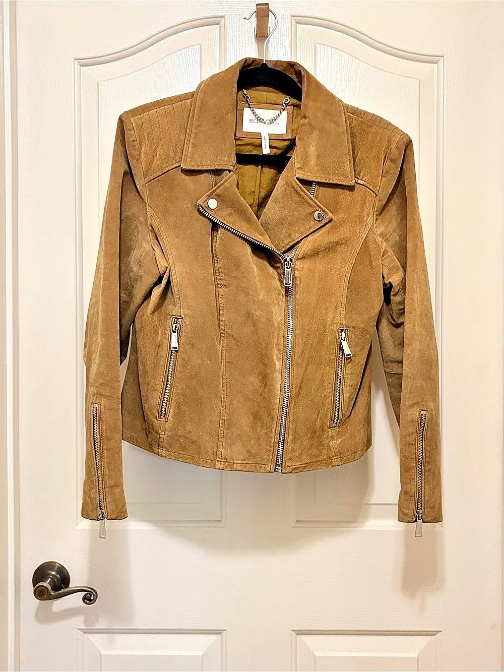 BCBGeneration Genuine Leather Moto Jacket Camel Tan Size L